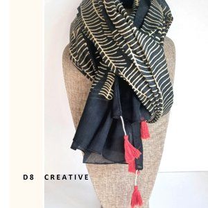 100% Cotton handcrafted natural dyed long size scarf 2 colors choose